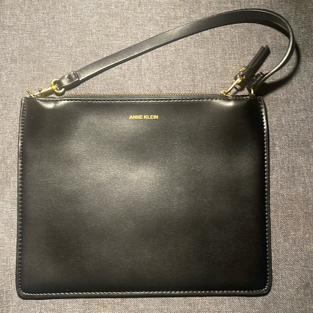 Anne Klein Black Leather Clutch Bag!